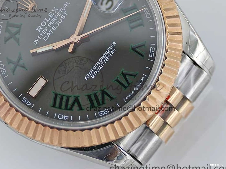MiroTime 0310 Tailored DateJust 41 126331 SS RG TWF 1:1 Best Edition 904L Steel Gray Dial Green Roman on SS RG Jubilee Bracelet VR 2450